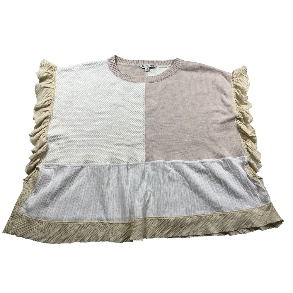 David &‎ Dani Sweater Women's Small Colorblock Knit Ruffle Fringe Hem Boho